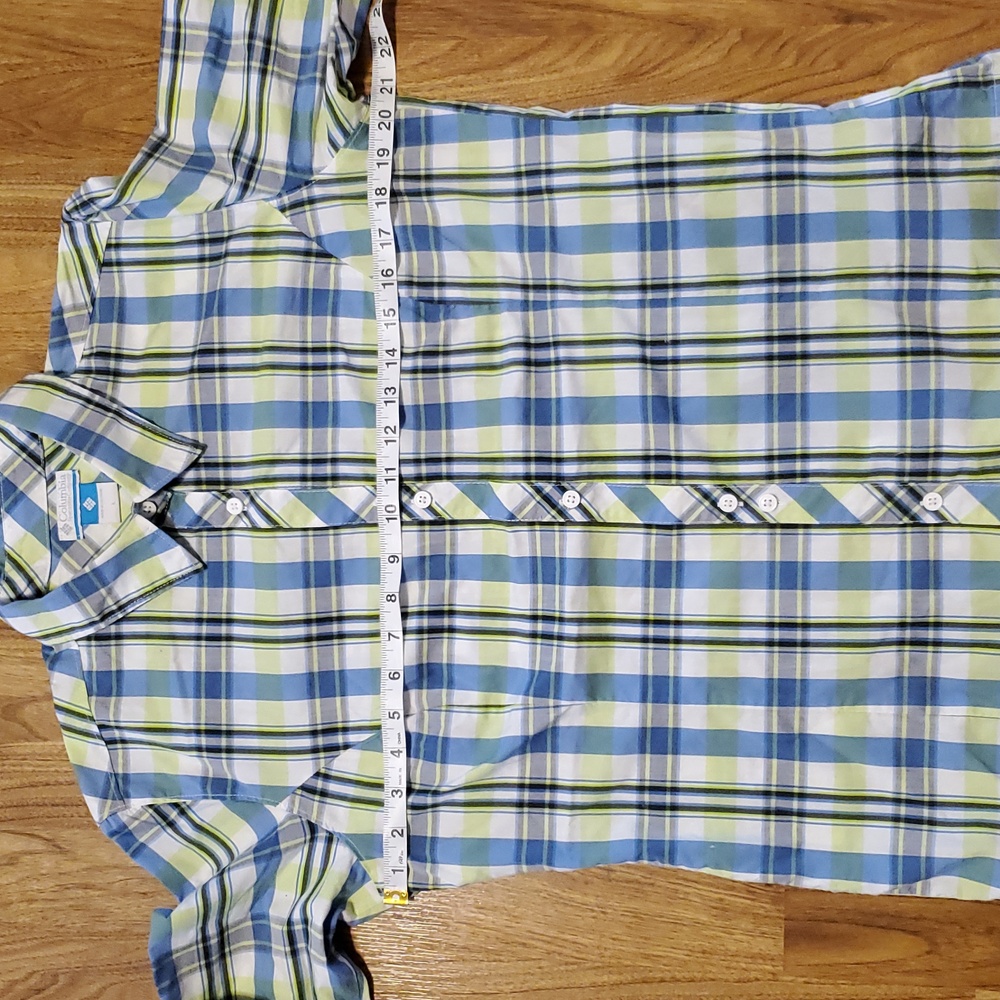 Columbia Plaid Button-Up Long Sleeve Shirt Womens L Periwinkle Lime Green White - Picture 9 of 16